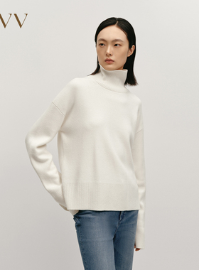 OVVOutlet秋冬热卖女装优雅时髦松弛长袖可翻折高领羊绒衫