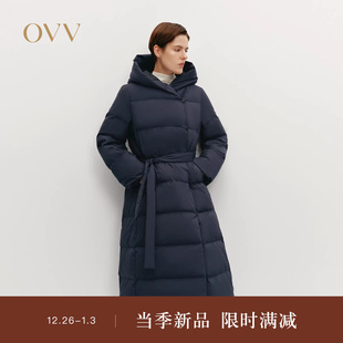 大横格绗线保暖蓬松连帽长款 女装 羽绒服 新款 OVVOutlet秋冬热卖