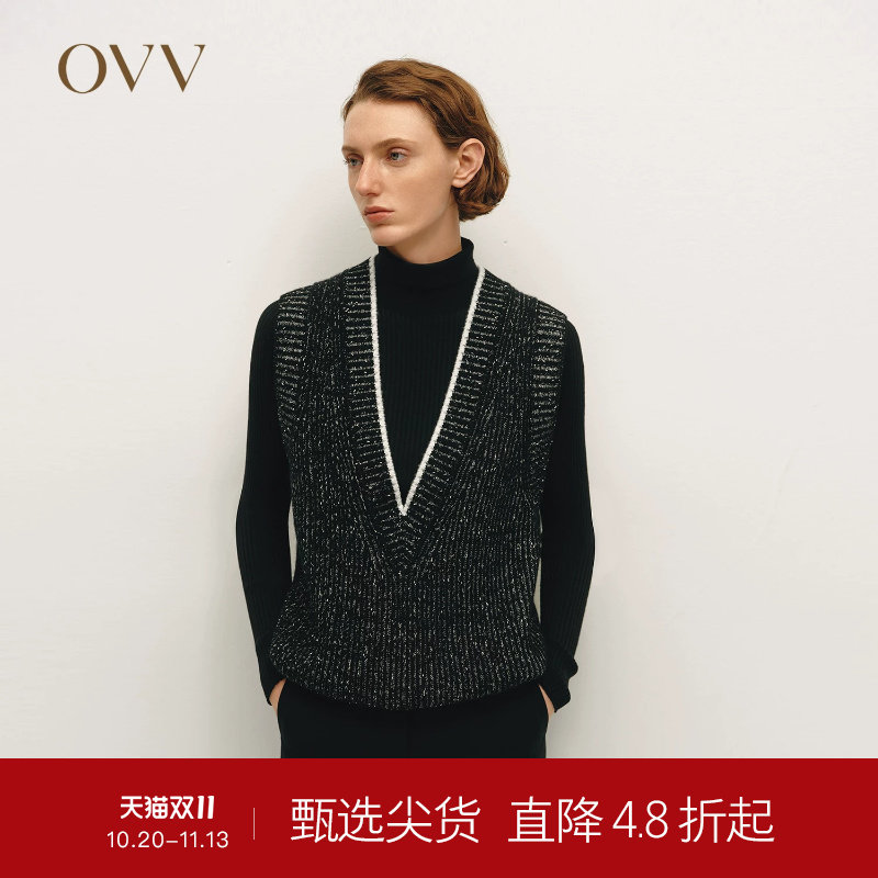 OVVOutlet秋冬热卖女装时尚休闲深V领基础易搭无袖针织背心
