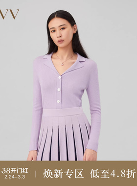 OVV Outlet秋冬新款女装丝羊绒西装领修身休闲通勤长袖针织开衫