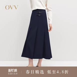 饰半身裙 简约时髦斜向百褶皮袢装 OVV秋冬热卖 女装
