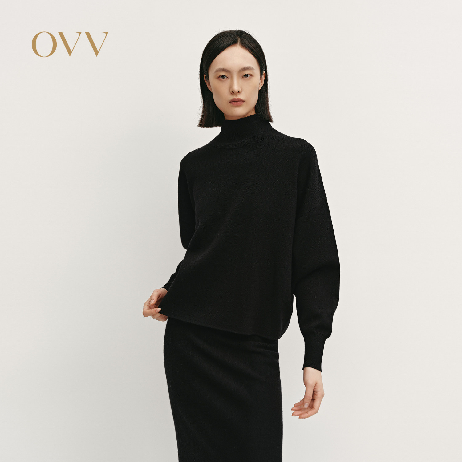 OVVOutlet秋冬热卖女装保暖舒适羊毛混纺休闲高领长袖针织衫