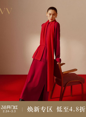 【新年红系列】OVV春夏热卖女装假两件黄金羊毛高领连衣裙