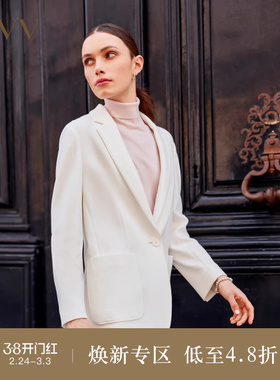 OVV秋冬新款女装针织坑条肌理醋酸棉面料贴袋西服外套