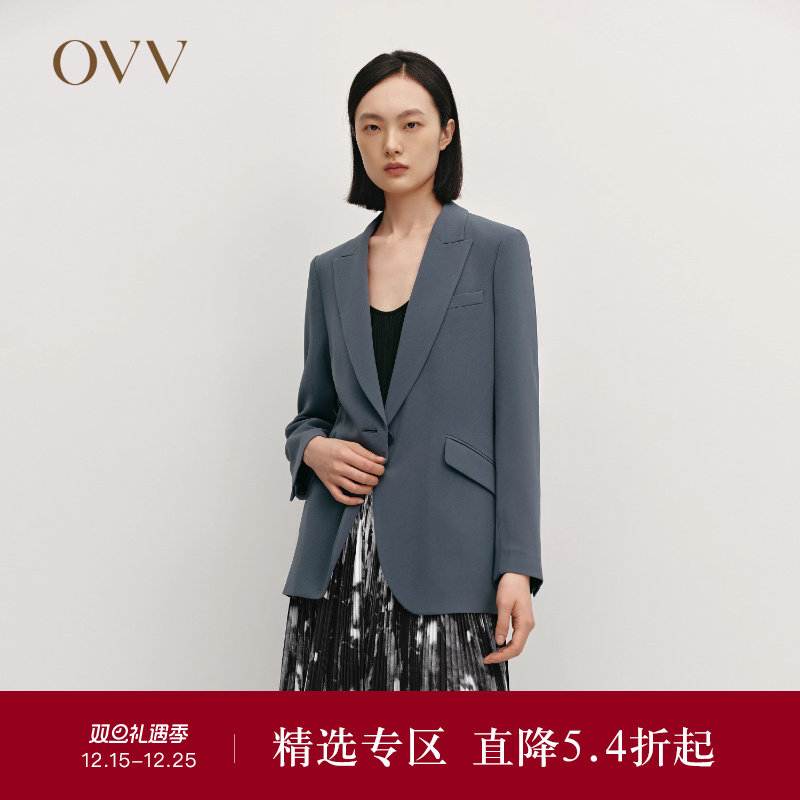 OVVOutlet秋冬热卖女装戗驳领一粒扣简约优雅休闲西服外套