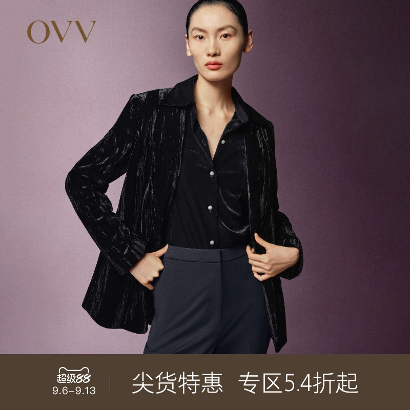 【极夜丝绒】OVVOutlet秋冬热卖女装戗驳领通勤休闲西服外套