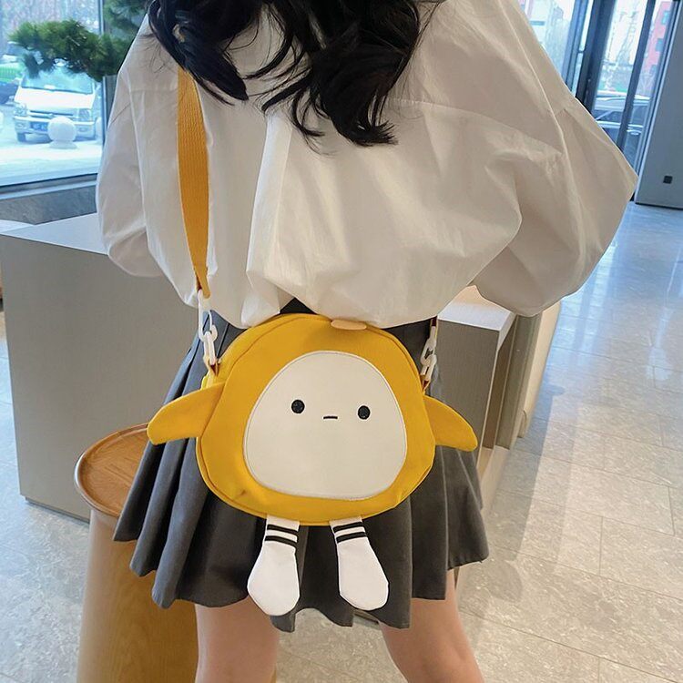 蛋仔派对帆布小包包女2024新款洋气百搭单肩包可爱儿童斜挎包四季