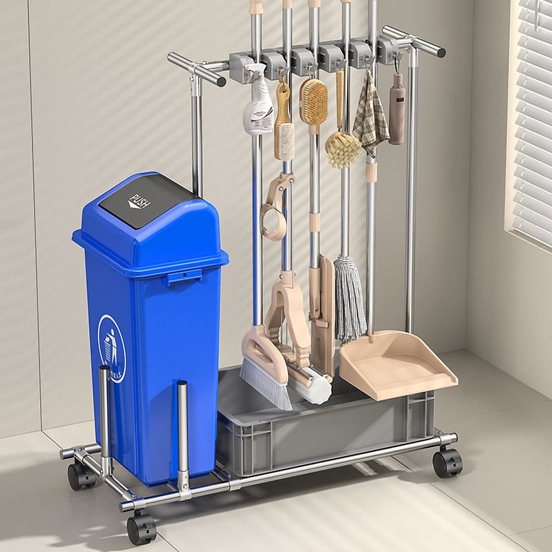 不锈钢落地式拖h把架清洁工具扫把扫帚挂钩收纳夹可移动拖布拖把