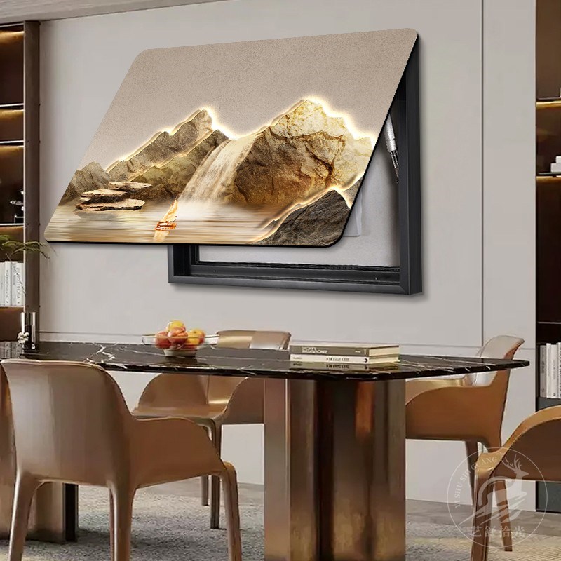 日照金山超薄电表箱装饰画轻奢z高级感推拉遮挡强弱配电箱盖板挂