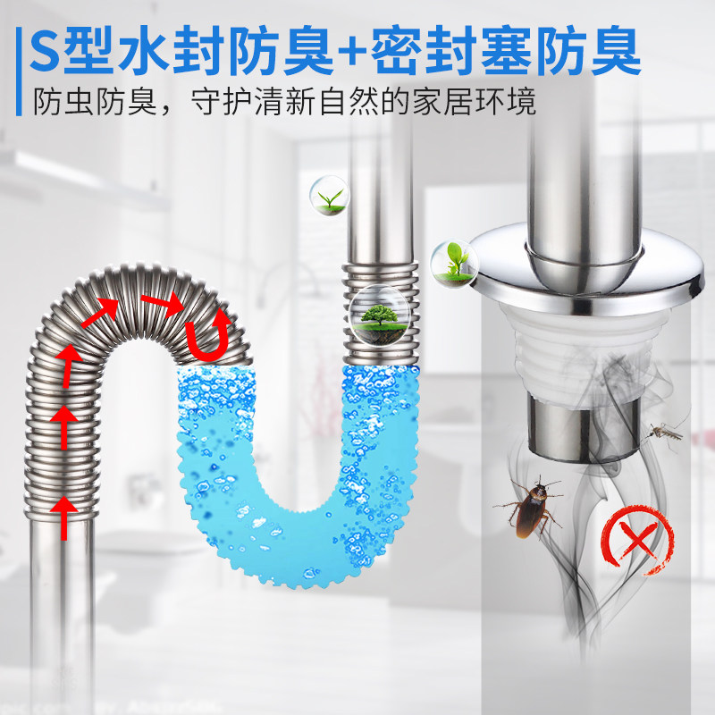 洗脸盆双槽不锈钢下水管配件洗手池下水器排水管面盆排水三通套装