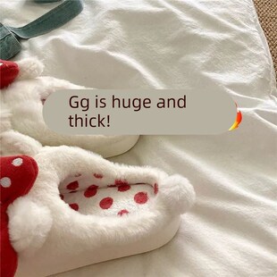 波点KT猫咪~古着可爱ins卡通拖鞋冬季室内居家保暖毛毛鞋潮