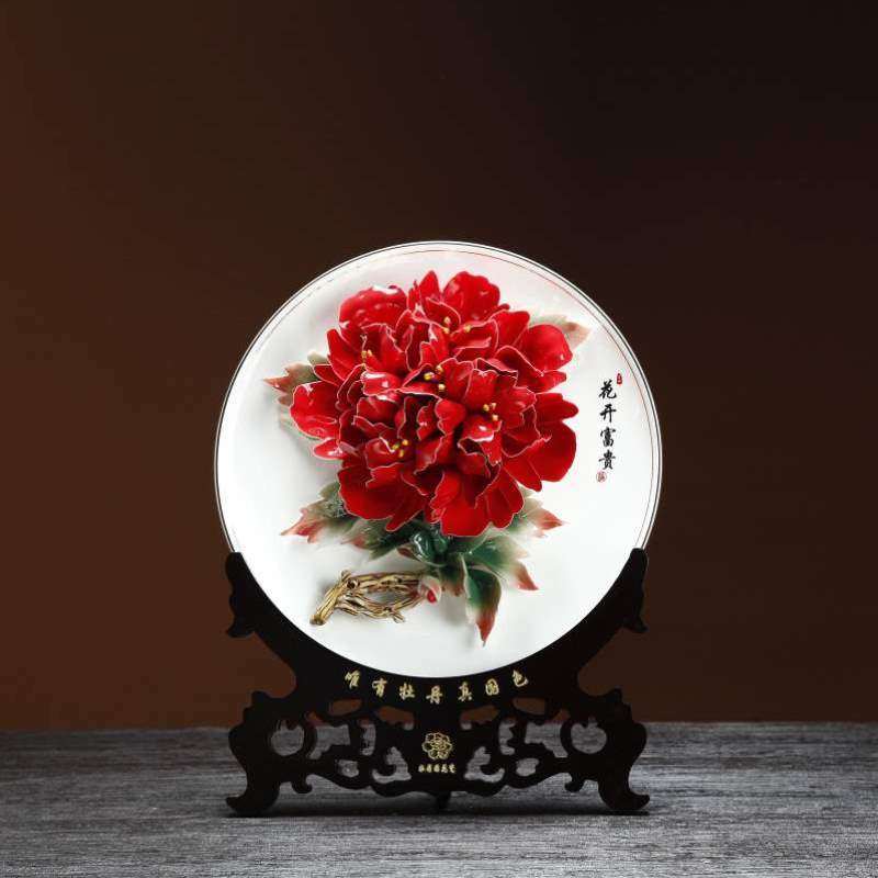 装饰艺术礼物工艺品乔迁客厅牡丹手工特色摆件陶瓷洛阳瓷礼品
