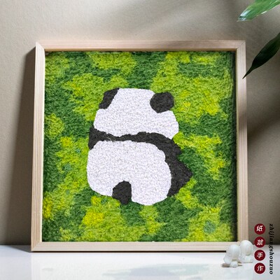 纸浆画手工diy熊猫国潮可爱A龙卡通摆件原木画框数字油画填色画