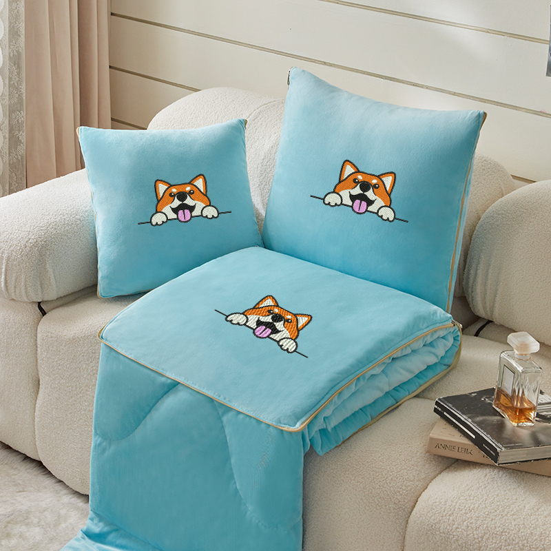 加厚抱枕被子两用珊瑚绒t冬季空调毯子午睡办公室汽车载枕头可定