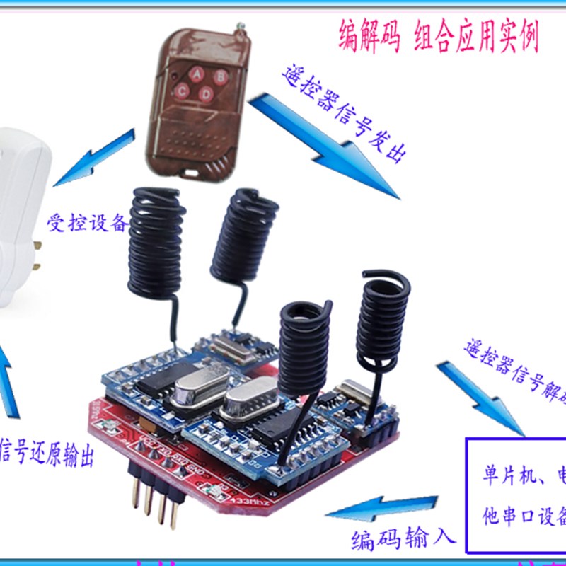 双频射频编解码模块 315/433 无线遥控开关控制 单片机串口 RF34D