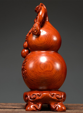 花梨实木雕刻福禄葫芦摆件红木家居客厅电L视柜办公装饰工艺品送