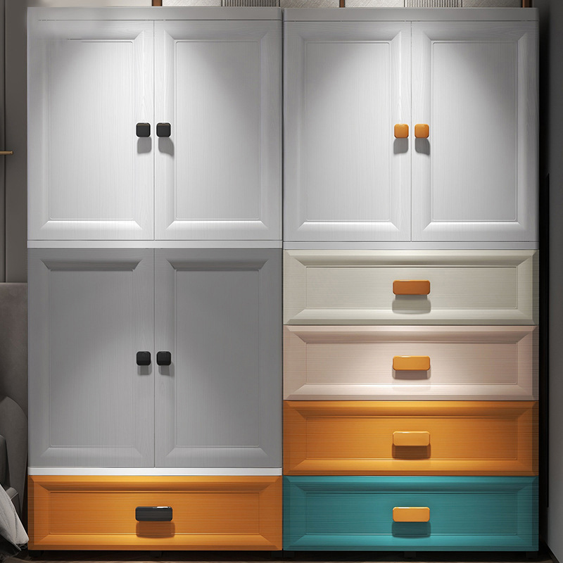 70面宽加厚儿童衣柜简易卧室塑料柜子双开门抽屉式挂衣收纳柜