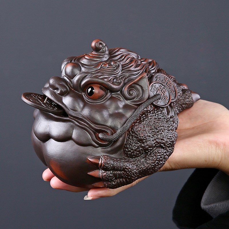 紫陶招财金蟾茶宠摆精品件可养手工茶玩茶台茶桌T茶盘装饰茶具配