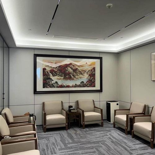 新中式会议室贵宾接待办公沙发商务洽谈实木单人会客沙发茶几组合