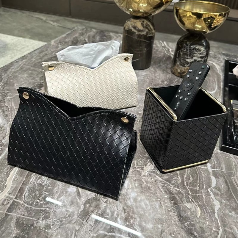 极简轻奢高级感编织纹皮革纸D巾盒客厅桌面餐巾纸收纳袋