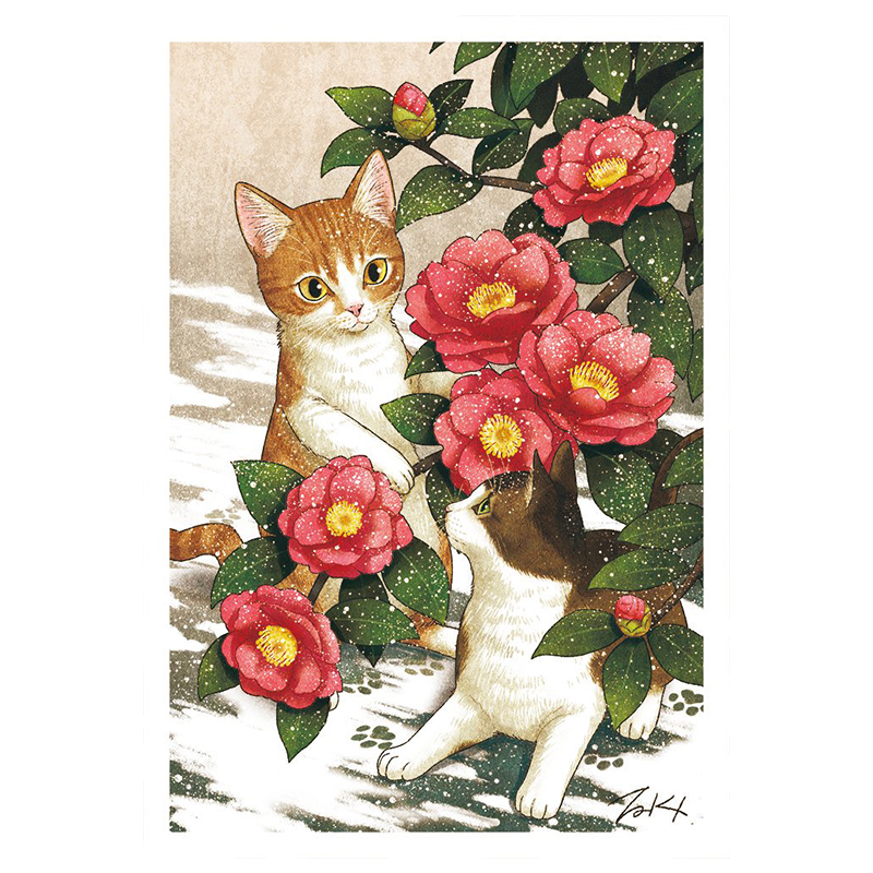 现代简约花与猫咪系列日r系可爱客厅房间玄关挂画壁画无框画装饰图片