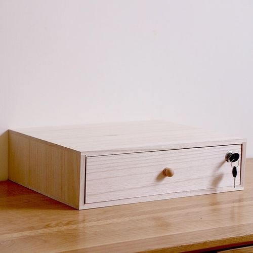 办公书桌面放a4打印纸带锁文件收纳盒抽屉式分层木质打印机放置架