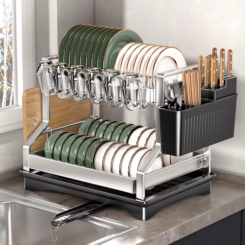 碗碟收纳架不锈钢沥水o碗盘架厨房多功能置物架台面放碗筷碗柜家