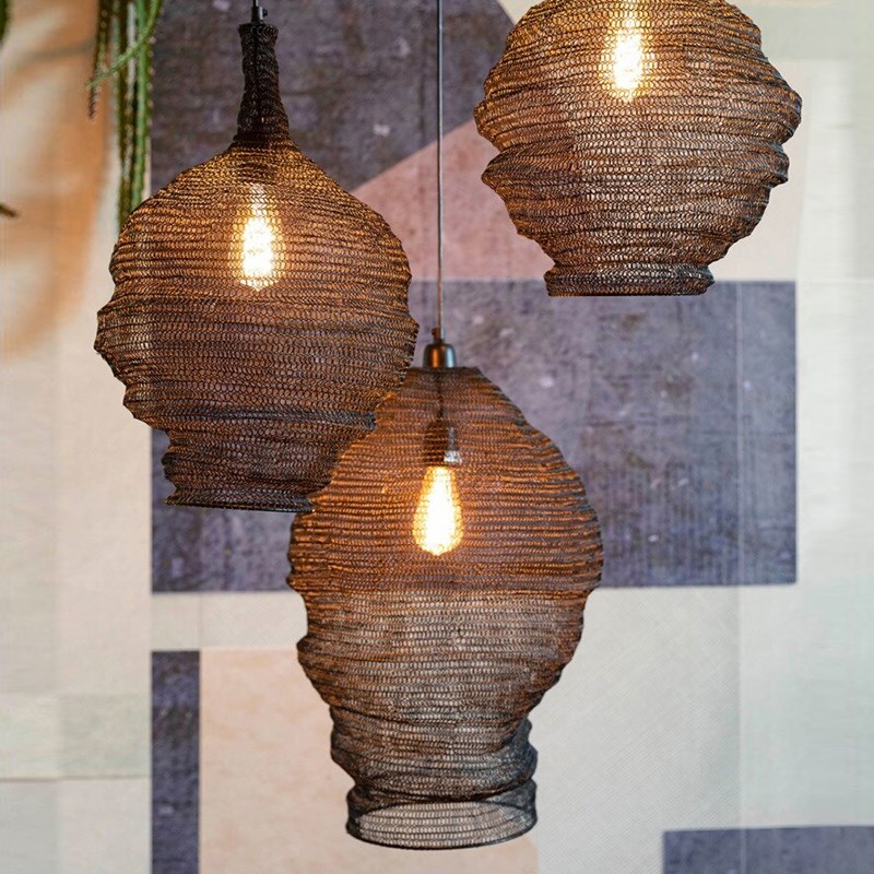 侘寂风吊灯酒店餐厅民宿客厅卧室床头灯铁丝网艺术Y创意餐饮灯具