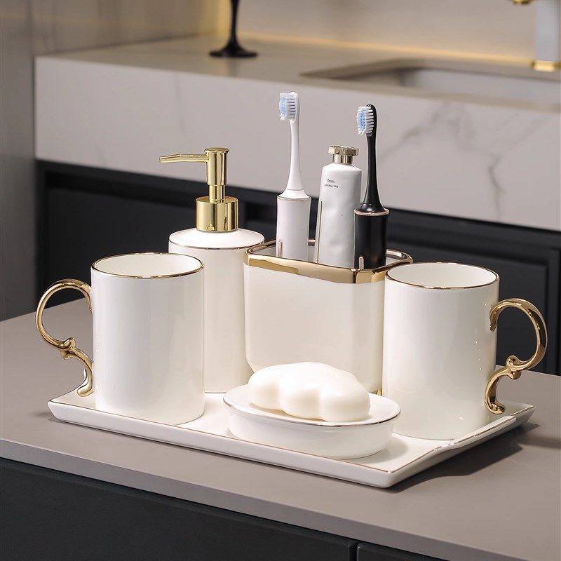 轻奢陶瓷漱口杯6件套排水电动牙刷架杯套骨瓷洗杯3件套牙刷杯,家庭/个人清洁工具,洗漱杯,淘宝优惠券,粉丝福利购,淘宝优惠卷