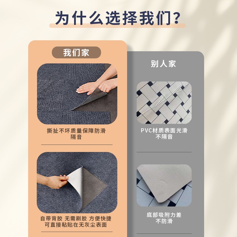 室内拼接地毯自粘卧室防滑可拆洗地垫办公室大面R积全铺满方块地