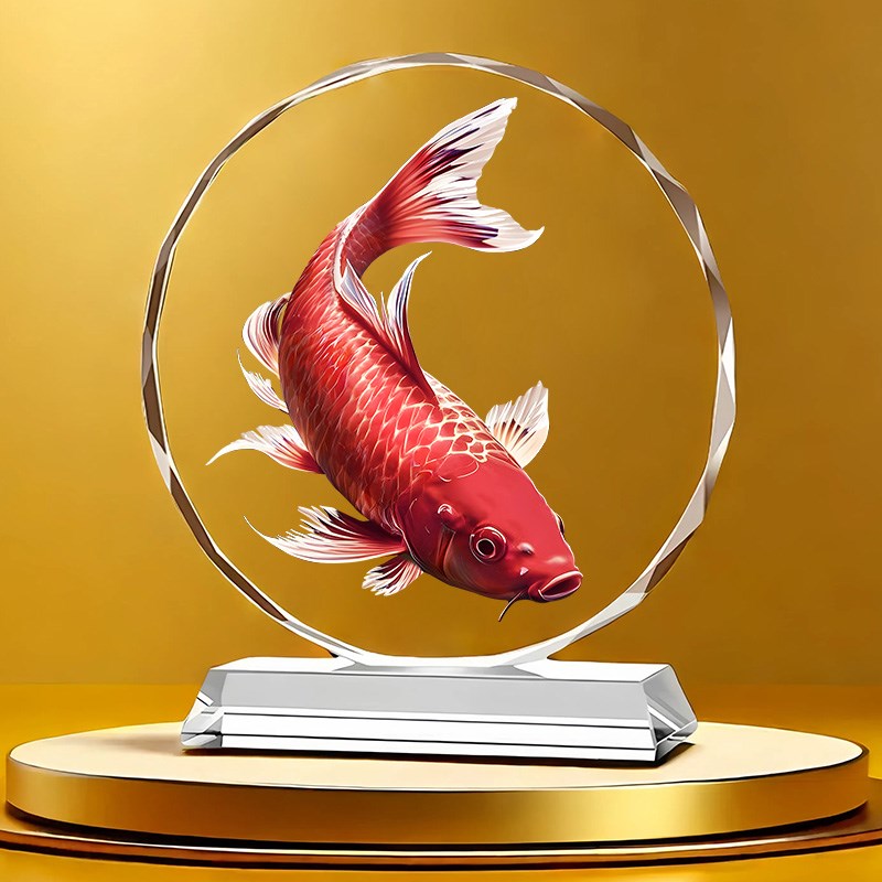 锦鲤年年有余水晶l摆件客厅玄关乔迁开业送礼招财酒柜镇宅工艺摆