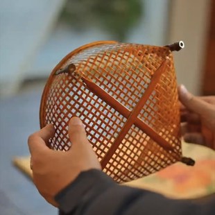 竹编果篮非遗手工家用复古零食圆口收纳筐中式茶室茶点盘镂空果盘