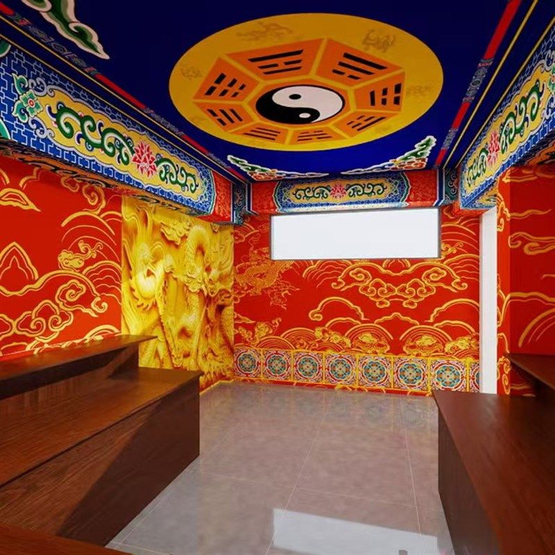 太极八卦图天花板墙纸祥云堂口壁画横梁彩绘吊顶壁纸全屋龙纹壁布,家装主材,定制壁画,淘宝优惠券,粉丝福利购,淘宝优惠卷
