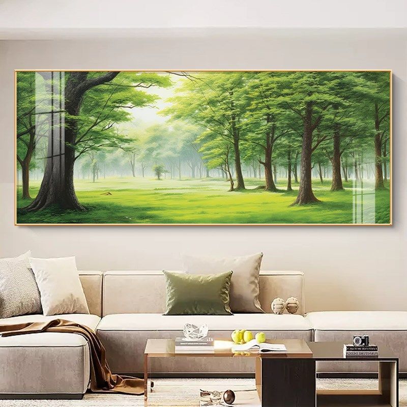 参天大树装饰画客厅西墙挂画沙发电视背景墙画大尺寸绿色植物壁画