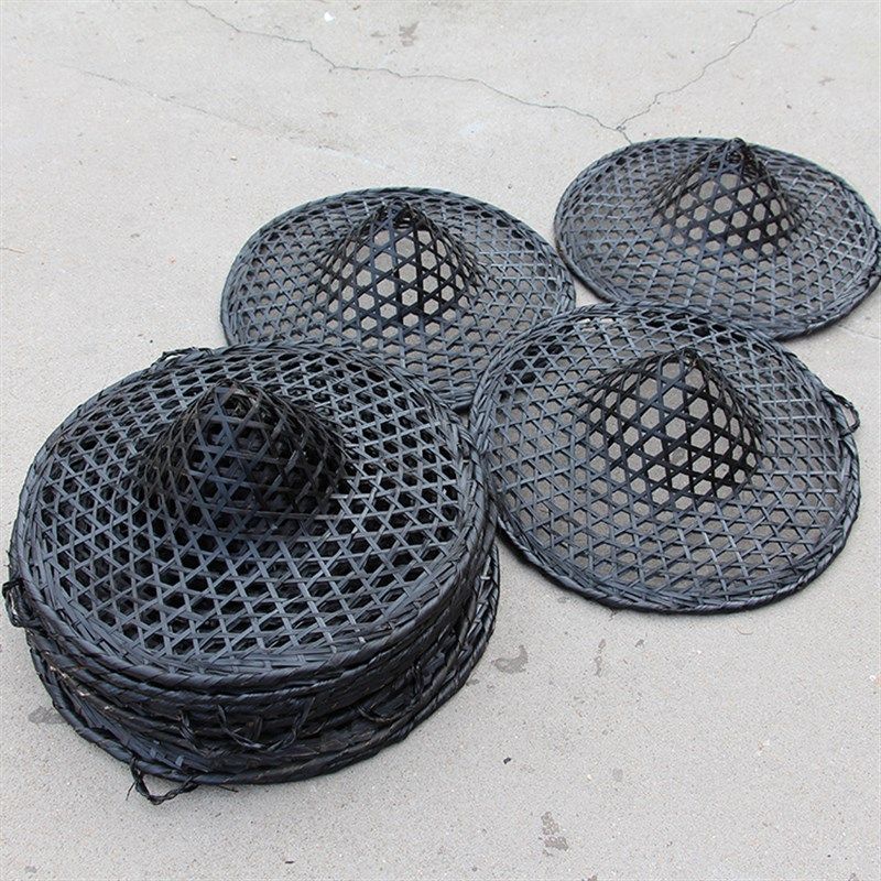 竹编斗笠帽子/黑侠客帽/仿古古装灯罩帽/舞台道具/黑色白色舞蹈帽