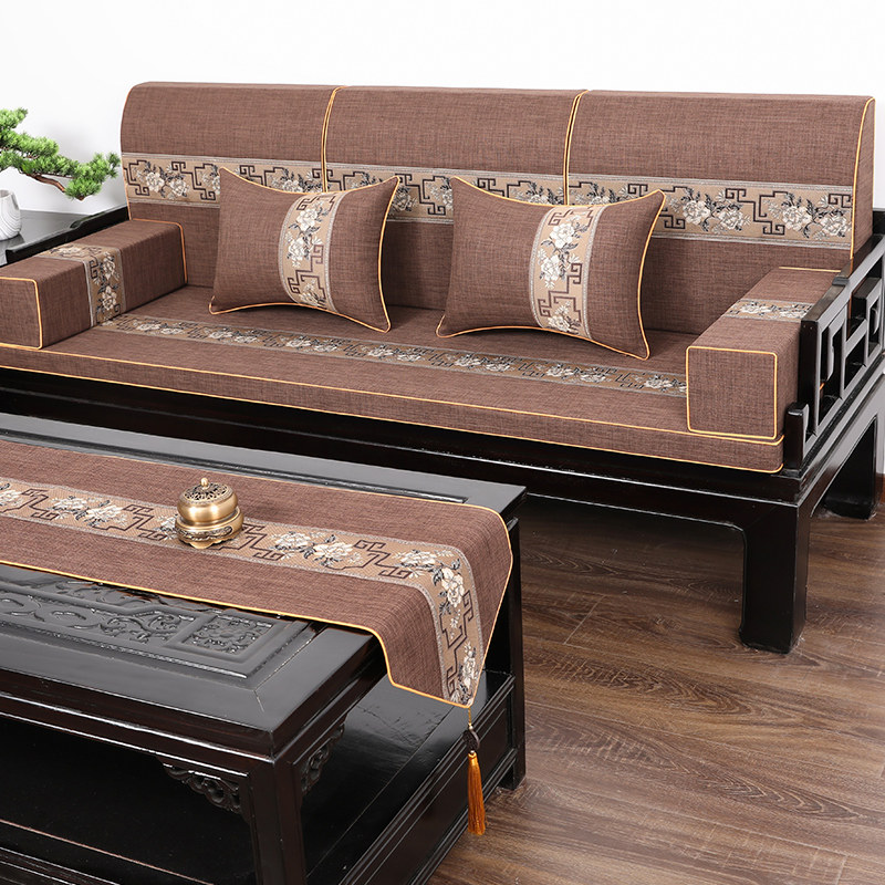 红木椅子坐垫沙发垫新中式咖色实木家具加厚海绵垫防滑可拆洗定制