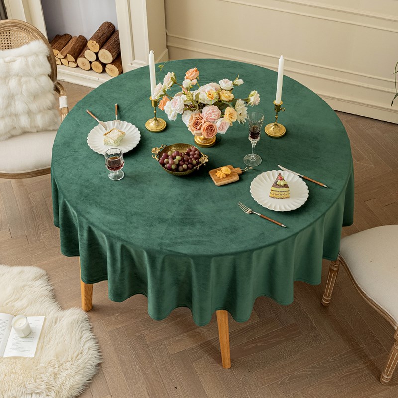 新中式圆形餐桌布京芙绒轻奢家用大圆桌布艺高端酒V店饭店半垂台
