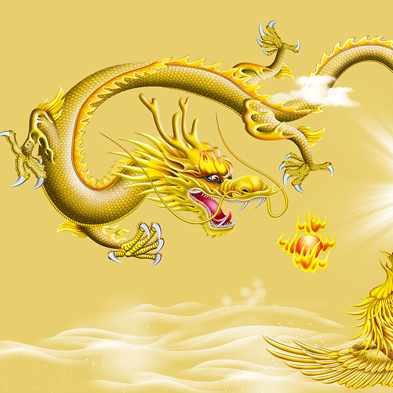 龙凤呈祥卷轴画办公室客厅丝绸画横幅龙飞凤舞挂画龙凤戏珠招财画