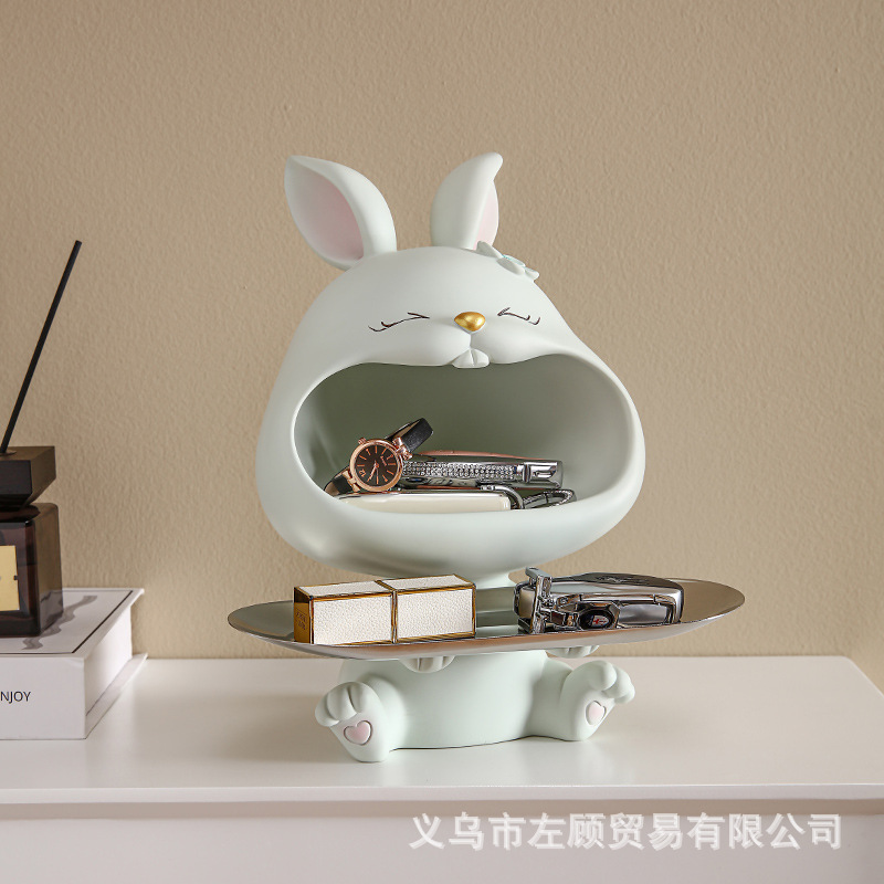 大摆件 兔子托盘玄关钥匙收纳客厅电视柜酒柜装饰拍树脂工艺品