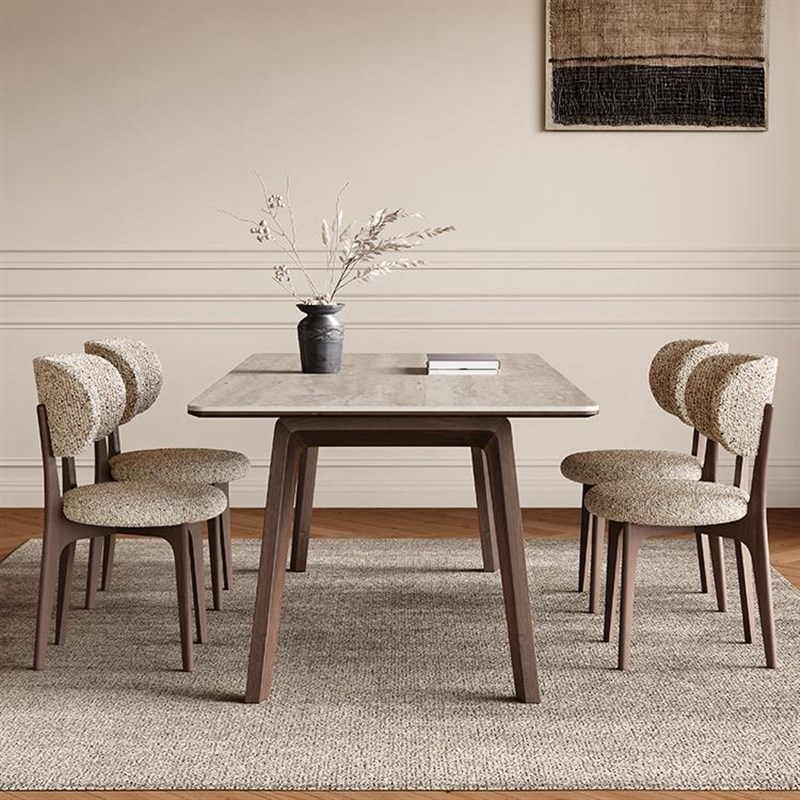 中古风实木岩板餐桌全托长方x形家用白蜡木现代简约洞石岩板餐桌