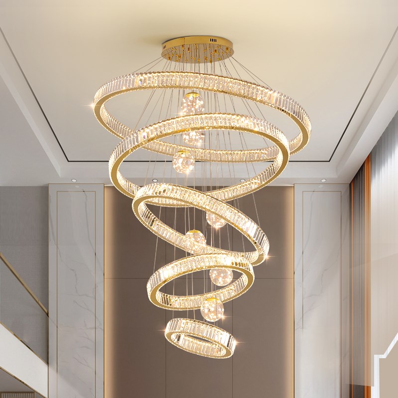 复式楼别墅挑空h客厅大吊灯LOFT公寓中楼客厅灯轻奢满天星水晶吊