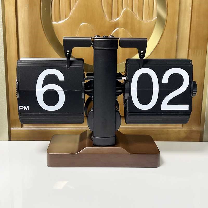 创意翻牌钟欧式自动翻页钟复古简约家居客厅座钟小V天平机械翻页