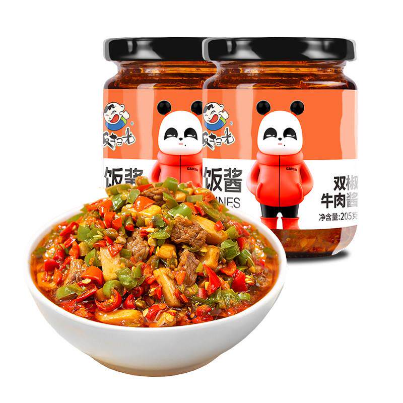 饭扫光山茶油双椒牛肉酱205g装拌面夹馍拌饭配粥手抓饼煎饼牛肉酱