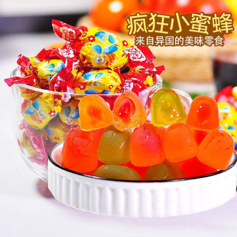 乌克兰进口小蜜蜂果味夹心爆浆软糖果混合味俄罗斯风味休闲零食品