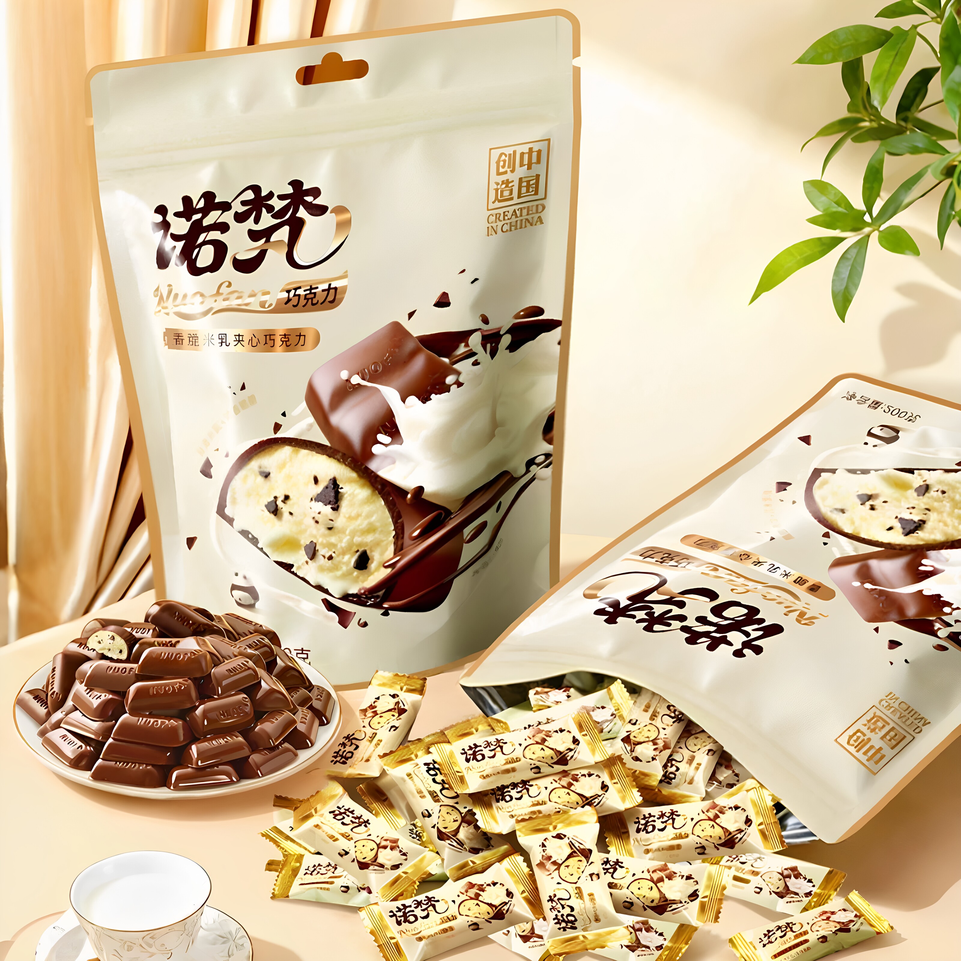 诺梵松露龙井曲奇香脆米乳纯可可脂夹心牛奶巧克力送女友凯诺茜