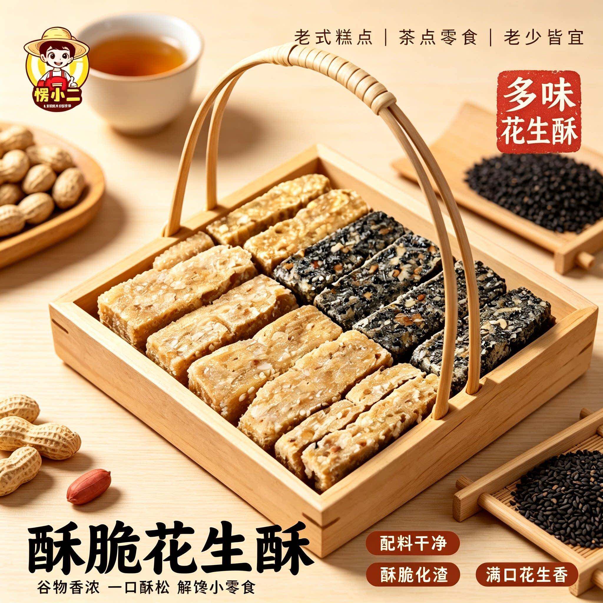 愣小二木锤花生酥黑芝麻核桃酥多谷物酥糖学生日常解馋便携小吃