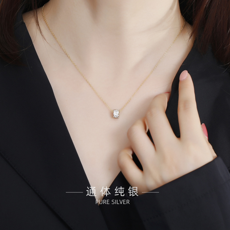 S925银镀14K金镶锆钻转运珠项链