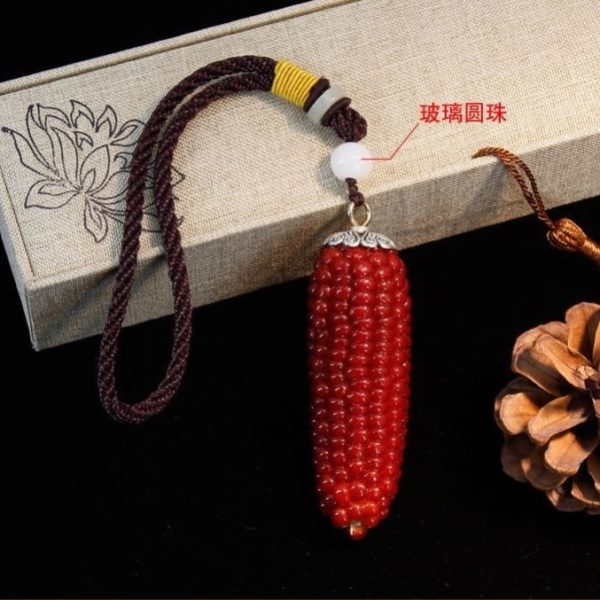天然盘玩苞挂件解压饰创意手把件文玩玉米米迷你配饰红色手串车挂