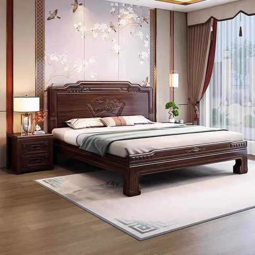 新中式南美紫檀实木床中式古典雕花双人1.8米明清仿古1.5米卧室床
