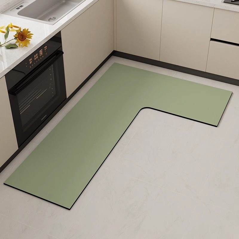 纯色L型硅藻泥厨房地垫简约吸水吸油防滑垫子家用速干易打理地垫